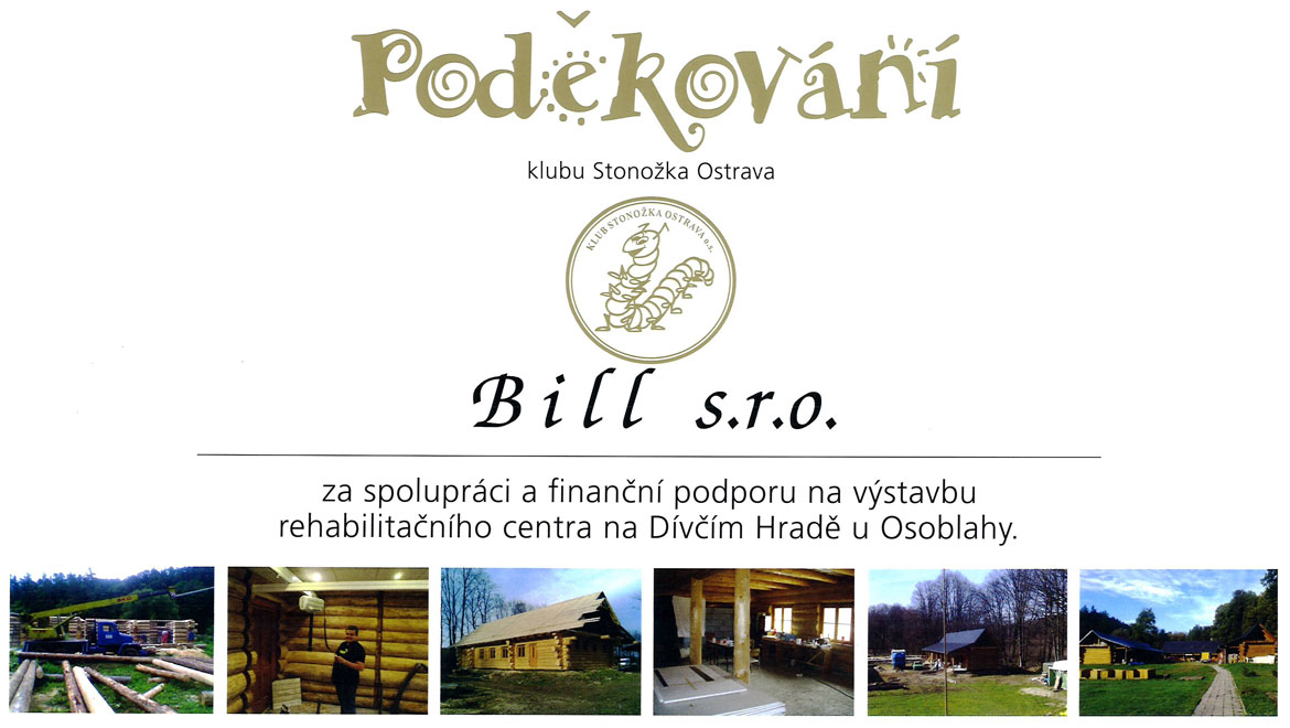 Poděkování Klubu Stonožka Ostrava